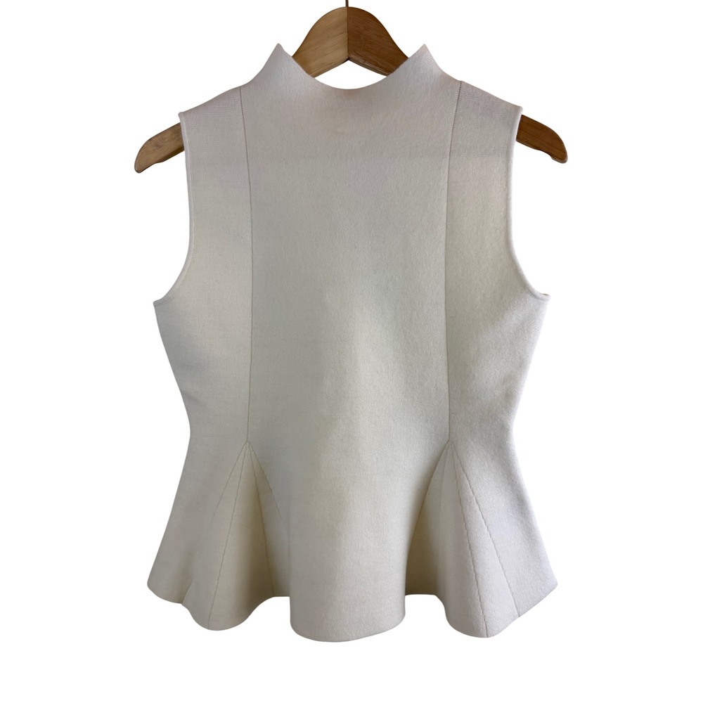 Zara Peplum Mock Neck Top Women S Cream Sleeveless Wool Blend